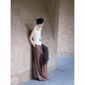 BOGUDU | Summer Simple Beige Vest and Brown Leisure Pants Set