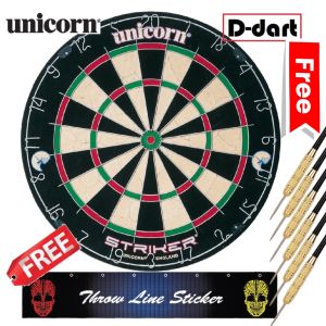 UNICORN DARTBOARD - (STRIKER) PROFESSIONAL STEEL TIP BRISTLE DART BOARD WITH THROW LINE STICKER AND 6 QUALITY DART (PAPAN DART)