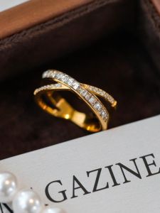 Non-Fading Golden Cross Ring for Women Square Zircon Fashionable Versatile Luxury Design Titanium Steel Jewelry Accessory