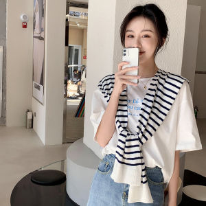 Trendy Striped Womens Shawl Neck Warmer Knitted Fake Collar Korean Style Fashionable Polyester Scarf for Autumn And Winter