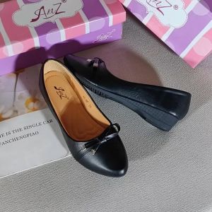 [JY] 1 inch wedge heel pointed toe black leather shoes student shoes office shoes for women