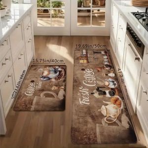 Thảm Nhà Bếp Theo Chủ Đề Cà Phê Cổ Điển VIKAMA Thảm Lối Vào Mềm Mại Chống Trượt Có Thể Giặt Được Với Thiết Kế Cốc Cà Phê Để Trang Trí Nhà Cửa
