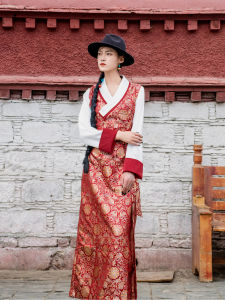 Red New Chinese Style National Style Dress Spring Summer Tibetan Clothing Womens Tibetan Clothing Trip Shoot Tibetan Bora Skirt