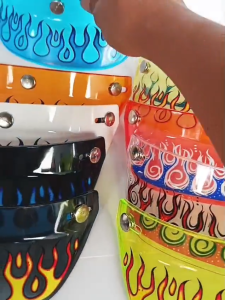 Pet Helm Bogo Motif Api Retro Classic Pet helm Slimhead Warna transparan Pet Motif Api