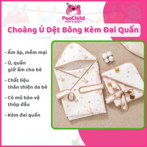 Choàng ủ cho bé sơ sinh dệt bông có đai quấn chăn ủ choàng cho bé cotton có nón khăn quấn bé đa năng
