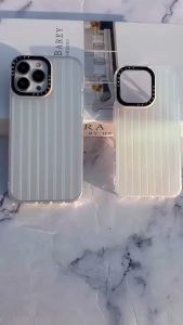 3D Vertical Stripe Pattern Hard Matte Silver Case Soft Shockproof Bumper For iPhone 14 Pro Max