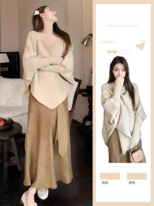 Asymmetrical Retro Lazy Style Knitwear 2024 Early Autumn New Arrival Tops Classic Style Soft Glutinous Batwing Sleeve Sweater Women