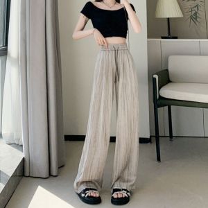 Silk Satin Wide Leg Pants Women Summer Thin Loose Slimming Drapey Straight Casual Sun Protection Cool Mountain Basic Pants