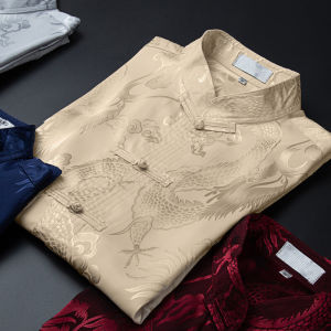 Spring Style Loose Fit Long Sleeve Mens Tang Suit Thin Silk Fabric Home Wear Summer Comfortable Breathable Floral Pattern