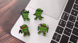 Bandai | 4Pcs Green Turtle Warrior Cartoon Lapel Pins Set Cute Enamel Character Brooches for Backpack And Clothing Decoration