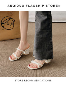 Elegant Summer Fashion Womens Sandals High Heels Open Toe Slip-On Shoes Korean Style round Toe mid Heel Rubber Outsole