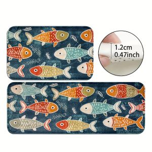 VIKAMA 2PC Hoạt Hình Nhiều Màu Sắc Cá Thảm Nhà Bếp ADSC0012 Chống Thấm Nước Chống Phai Màu Thảm Phòng Khách Phòng Ngủ Trang Trí Nhà Cửa