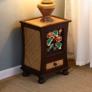 Wooden Carved Bedside Table Bedroom Room Decor Bedside Table With Drawer Storage Nightstand Living Room Side Table Accent Table