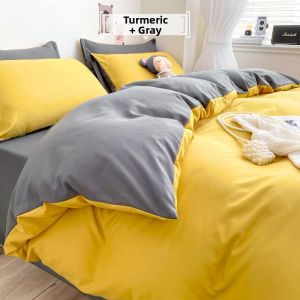 Washed Cotton Plain Bedding Set Japanese Simple Flannel