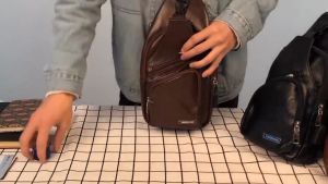 【Mens Bags】Mens Crossbody Chest Bag PU Leather Leisure Bag Man Sports Shoulder Bag Waist Bags with USB Charging Port Earphone Cable Hole Multifunctional Chest Bag Beg Lelaki 男包 胸包 斜挎包