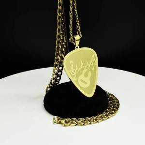 Hip Hop Guitar Pick Bass Note Necklace for Men Stainless Steel Gold Plated Music Lovers Pendant Necklaces Jewelry Colar N3003GD