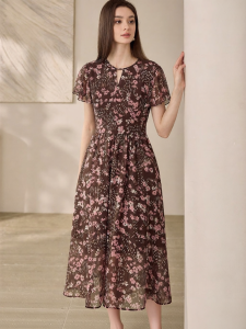Roey s house | Floral Chiffon Summer Dress Elegant French Design Large Hem