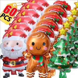 10/30/60PCS Christmas Aluminum Foil Balloons / Gingerbread Man Santa Xmas Tree Balloons Kids Toys / Christmas Theme Cartoon Balloons Ornaments / Xmas New Year Party Decoration Supplies