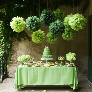 13Pcs Green Tissue Pom-Pom Decoration Set Tissue Flower Hanging Paper Flower Decoration Wedding Birthday Party Decoration