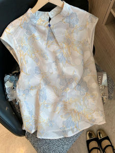 Elegant Chinese Style Silk Shirt Womens Sleeveless Embroidered Top Fashionable Silk Mulberry Worm A-Line Blouse