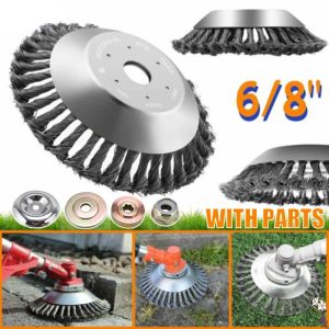 6/8inch New Upgrade Steel Wire Wheel Brush Disc Weed Brush  Head Garden Lawn Mower Universal Grass Trimmer Head Cutter Tool