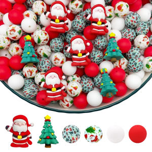 ชุดลูกปัดซิลิโคนลายซานตาคลอส 25 ชิ้น เหมาะสำหรับงานฝีมือ DIY เช่น พวงกุญแจ สร้อยคอ กำไลข้อมือ ฯลฯ