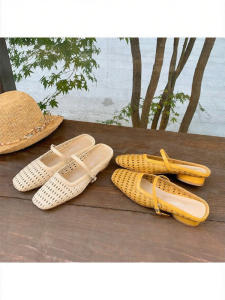 SHÉII | Dép Sandal Mũi Vuông Gót Thô Dệt