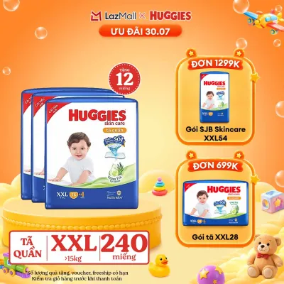 [30.7 GIẢM THÊM 90K] Combo 3 Gói Tã/bỉm quần HUGGIES SKINCARE MEGA JUMBO size XXL76+4 miếng