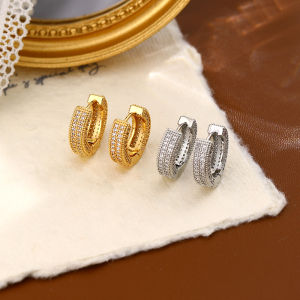 European and American full diamond earrings mens plain circle new minimalist earrings Korean niche design circle trendy earring