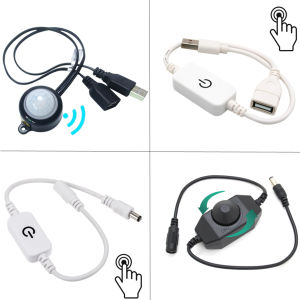 Knob Touch Adjustable PIR Infrared Motion Sensor USB DC Plug Switch DC5V 12V 24V Dimming Switch for LED Light Strip Night Lamp