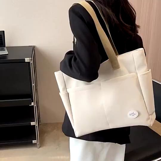 Korean Double Pockets New Fashion Canvas Tote Bag Casual Shoulder Bags ...