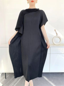 Miyake V Neck Bow Tie Elegant Fashion Pleated Dress #2950