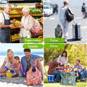 Quivlox Reusable Foldable Grocery Shopping Bag Machine Washable Groceries Bags Sturdy Lightweight Nylon Bags