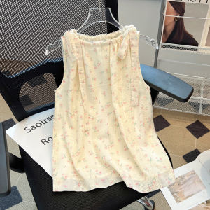 Big Sale Leak-Picking ~ Summer French Style Bow Tie-Shoulder Floral Sleeveless Shirt Womens Stylish Younger Sweet Top