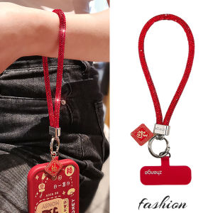 New Year Red Short Mobile Phone Lanyard with Sparkling Diamond Pendant Keychain Shell Durable Fashionable And Elegant