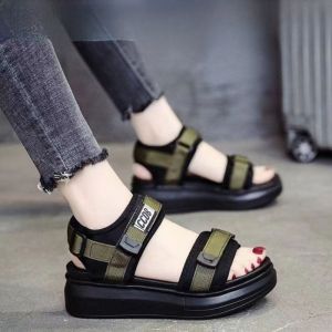 Sporty Fashion Sandals Womens Summer New Thick Bottom High Heels Casual Beach Shoes Diamond Decoration Korean Style Flat Sandals