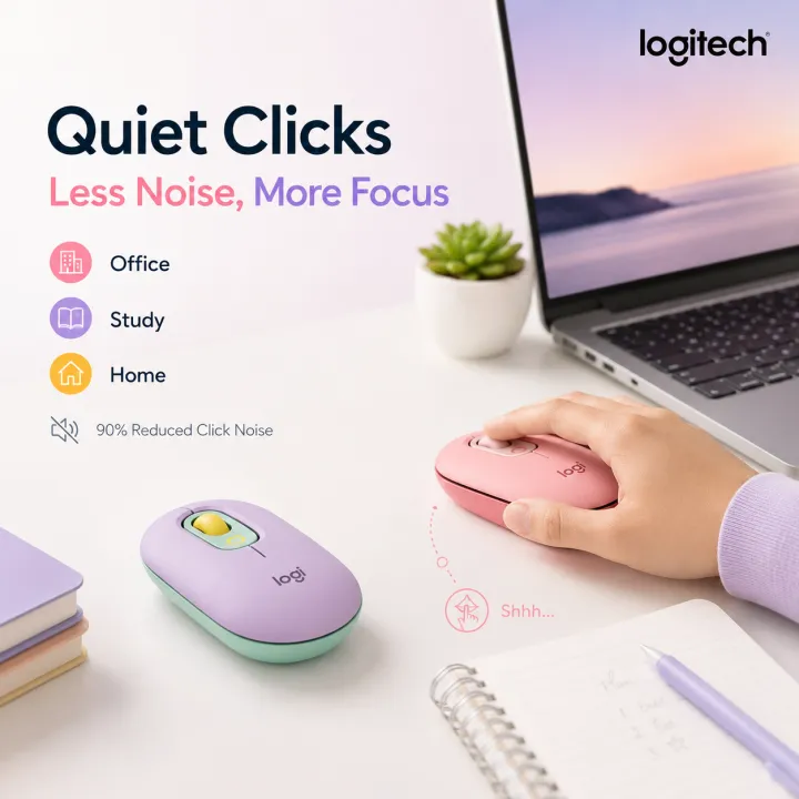 Logitech | Logitech POP M350 Travel Mouse Wireless Bluetooth Silent Click Slim and Light Easy Carry Quiet Mice for iPad Pro Windows Laptop