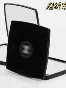 Classic Style Mirror Flip Small Mirror Black Logo Flip Mirror Korean Style Double-Sided Makeup Mirror Makeup