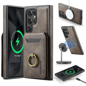 2-in-1 Detachable Magnetic Wallet with Card Holder Phone Case for Samsung Galaxy S25 Edge S24 Plus S23 Ultra  Ring Leather Cover