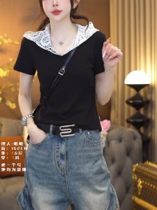 Designer Lace Hooded Short Sleeve T-Shirt Womens Casual Slim Fit Cotton Summer Fashionable Versatile Top Trendy