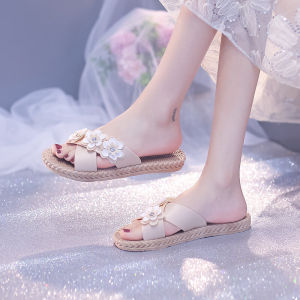 2025 New Summer Floral Womens Flat Sandals Fashionable Korean Style Wearable Outdoor Slip-On Shoes Anti-Slip Durable