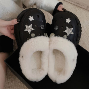 Detachable Warm Plush Shoe Inserts Cotton Slippers Womens Grid Love Dog Cotton Slippers Winter Korean Style EVA Flat Bottom