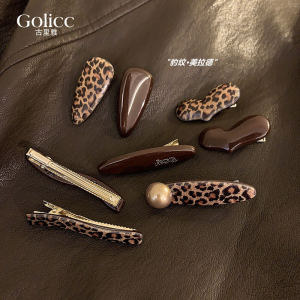Chic Chocolate Leopard Print Duckbill Hair Clip Womens Hair Accessories Side Edge Clip Fashionable Retro Style Golicc