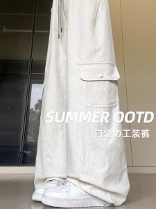 Quần Ống Đứng Rộng Rãi American Style Nhanh Khô Cho Nữ Mùa Thu Quần Ống Rộng Cạp Cao Phong Cách Mỹ Thường Ngày