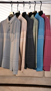 STAR FRUIT เสื้อโปโลแขนยาวคลาสสิกคอตตอนเสื้อเชิ้ตผู้ชายสำหรับชายวัยกลางคนและสูงอายุสวมเสื้อยืดกระเป๋าจริงรุ่นแบ็กกี้