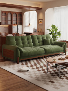 RUFEI | Retro Wooden-style Soft Baby Velvet Fabric Sofa