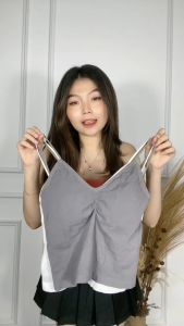 Onefashionmall Tank Top Bra Basic Wanita Panjang Square Tali Spaghetti Premium Tanktop Bra Wanita Atasan Polos Serut Fashion BR064