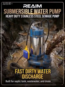 REAIM 3000W 2HP Heavy Duty Submersible Sewage Pump 220V Stainless Steel Cutting Pump for Septic Tank Drainage Irrigation