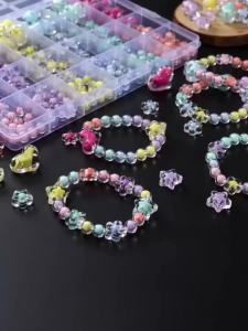 174pcs/Box Heart Acrylic Beads Flower Round Spacer Loose Beads Kits for Bracelet Keychain Jewelry Making Accessories