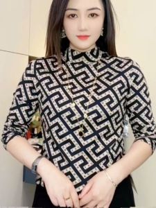 Fashionable Mommy Style Long Sleeve Loose Base Layer Shirt Half High Collar Inner Wear T-Shirt for Autumn Slimming Belly Cover